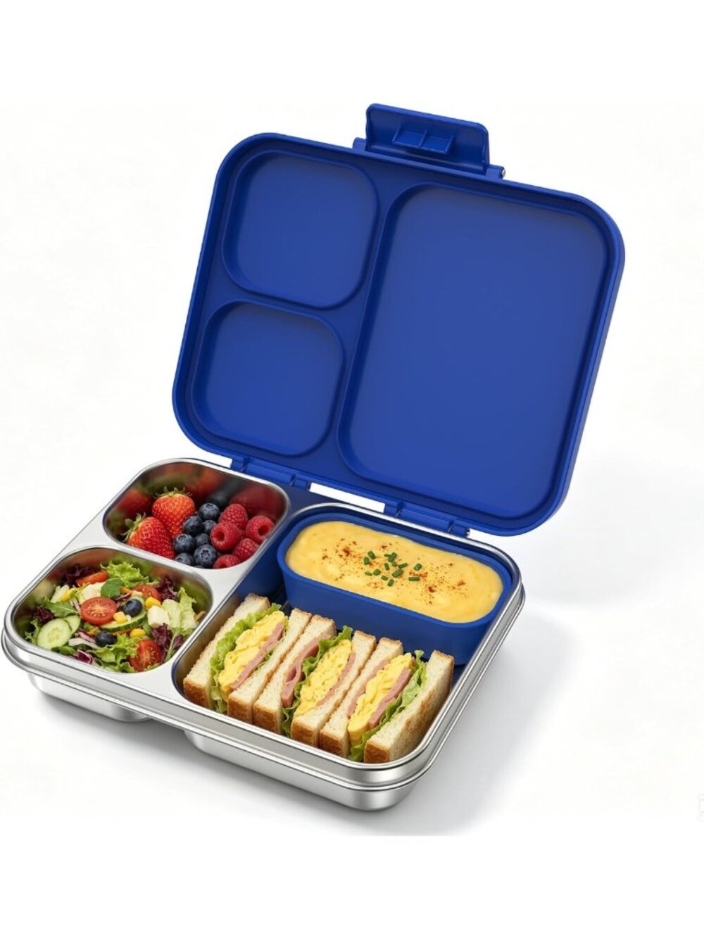 Leak-Proof Stainless Steel Bento Lunch Box, 3 Compartments, BPA-Free, 4.2 Cups